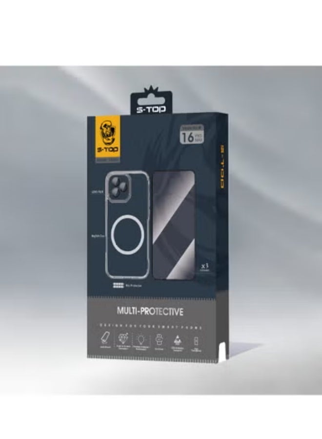 S-TOP iPhone 16 Protection Package 10 IN 1 for all versions. Give your phone effective protection by purchasing the strongest integrated protection package, distinguished by high-precision manufacturing to protect your phone from scratches and shocks. - Image 1